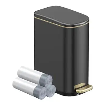 2.6 Gal Bathroom Trash Can with Soft Close Stay Open Lid, Small Rectangular 10L Stainless Steel Waste bin for Narrow Space, Waterproof, Titanium Black