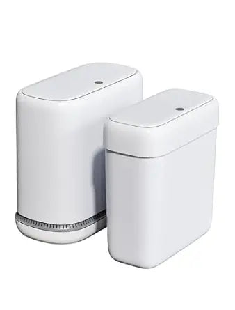 Dog Proof Small Bathroom Trash Can with Lid, Slim Press Top Garbage Can, Narrow White Plastic Waste Basket, for Bathroom Bedroom Office 2 Pack Set with 4.8 Gal and 3 Gal
