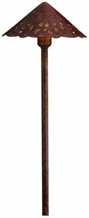 Kichler Cast Aluminum Path Light with Hammered Roof in Textured Tannery Bronze, 12V Landscape Fixture, 15471TZT