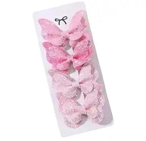 Glitter Butterfly Hair Clips, 4-Pack, Pastel Rainbow, Pink, Blue and Purple Sparkle Bow Clips (Pink)