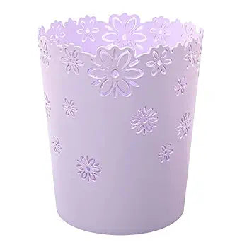Wastebasket, Hollow Flower Shape Plastic Lidless Wastepaper Baskets Trash Can - M - Purple