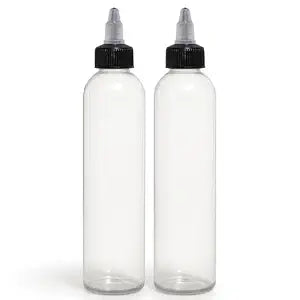 BRIGHTFROM Twist Top (Black) Applicator Bottles, 8 OZ Crystal Clear, Squeeze Empty Plastic Bottles, BPA-Free, PET, Refillable, Open/Close Nozzle - Multi Purpose (Pack of 2)