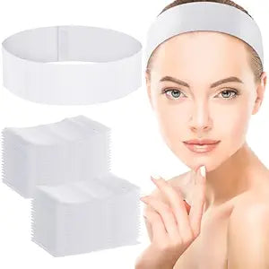 WILLBOND 200 Pieces Disposable Spa Headbands Stretch Non Woven,White
