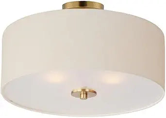 Maxim Lighting Bongo 3-Light Pendant/Semi-Flush Mount | Natural Aged Brass Finish | Linen Shade | Convertible Pendant Ceiling Light | 10014OMNAB