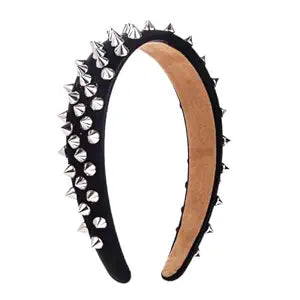 Punk Studded Headband, Rock Roll Hair Band, Spike Hair Clips for Halloween Cosplay Party (Black)