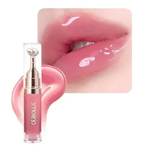 Peptide Brightening Lip Serum for Fuller Looking Lips, Hydrating Non-Sticky Lip Oil, Smooth Lip Lines & Enhance Natural Pink Tone, Cooling Metal Applicator, Glassy Juicy Lips Makeup (02 Pink Milk)