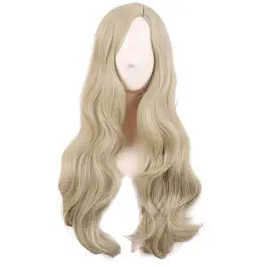 MapofBeauty 28 Inch Long Wavy Curly Side Bangs Party Hair Wig, Blonde