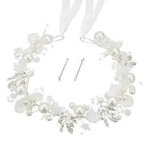 QIUTIMIY Flower Girl Hair Accessory,Princess Headpiece for Bridal Wedding,first communion pearl headpiece for girls Women,Style8