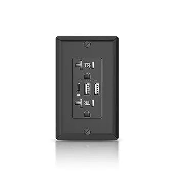 USB C Outlet, 6.0A High Speed Charging Receptacle with Type C & A Port, 20 Amp Duplex Tamper-Resistant Receptacle, 3 Ports Charging Power Socket, FCC & UL Listed, Black, 1 Pack