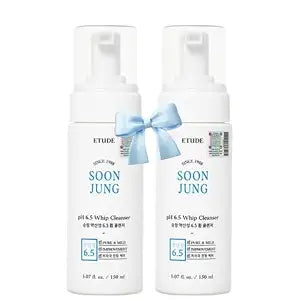 ETUDE SoonJung pH 6.5 Whip Cleanser Duo Set| Mild Micro Foaming Face Wash for Sensitive Skin, Panthenol, Madecassoside for Soothing, Barrier Repair, Vegan Certified, Non-comedogenic, 10.14 Fl Oz