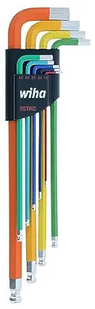 Wiha 66980 Ball End Hex L-Key Set, 9 Piece, Metric, Color Coded, Textured Grip, Includes Holder