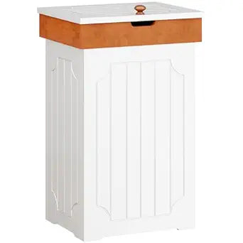 Function Home Trash Can Cabinet, 13 Gallon Kitchen Garbage Can, Wood Recycling Trash Bin, Freestanding Dog Proof Trash Can, Farmhouse Trash Cabinet with Lid for Home Kitchen Bathroom, White