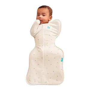 Love to Dream Swaddle Up, Small 3.5-6kg, Stage 1, 1.5 TOG, Secure Fit Improves Sleep, Newborn Baby Swaddle Sack - Soft Stretch Cotton Fleece in Twigs Oatmeal - Arms Up Design for Safer, Better Sleep