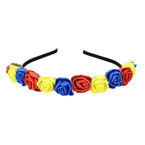 BOHO Floral Crown Rose Flower Headband Hair Wreath (Red Yellow Blue)