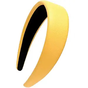 LONEEDY 1.7 Inch Leather Hard Headband Wide Padded Headband Hairband for Women (Yellow)