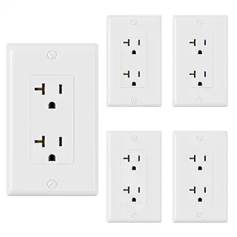 ELEGRP Glossy White Decorator Electrical Wall Outlet Receptacle, 20A 125V Standard Outlets, 2 Pole 3 Wire, Non-Tamper Resistant, NEMA 5-20R, Self-Grounding, Wall Plate Included, UL Listed, 5 Pack
