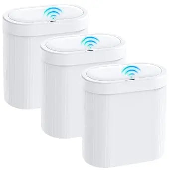 jinligogo 3 Pack 5 Gallon Bathroom Trash Can with Lid, Automatic Motion Sensor White Trash Can, Touchless Slim Waterproof Garbage Bin for Kitchen, Bedroom, Office, and Bathroom