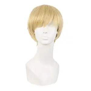 MapofBeauty 10 Inch Side Bangs Fashion Men Short Straight Wig, Mixed Golden