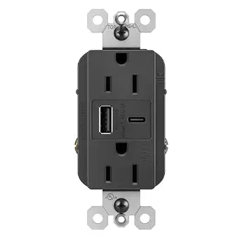 Legrand 15 Amp Weather Resistant Outlet 6A USB Type A/C Black 1 Pack