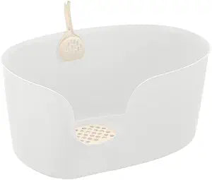 Richell PAW TRAX High Wall Cat Litter Box XL, Large High Sides Cat Litter Pan in White