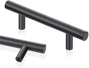 QOGRISUN 4-Pack Solid Brass Cabinet Pulls, Matte Black T-Bar Handles 5 Inch Hole Center, Cabinet Handles and Drawer Pulls for Kitchen Cabinets, Cupboard, Dresser, Bathroom Vanity Hardware