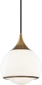 MITZI HUDSON VALLEY LIGHTING H281701S-AGB Reese Pendants, 1-light, 60W, Aged Brass Finish, Shiny Opal White Glass (6.75''W x 8.25''H)