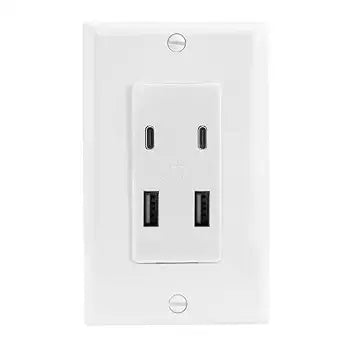 BAOMAIN 4.8A 4-Port USB Wall Outlet Plate: 2 USB-C & 2 USB-A Charger UL
