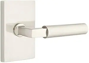 EMTEK Modern Rectangular Rosette Privacy Set with Matching Finish Hercules Lever - Choice of Left/Right Handing and 7 Finishes - 5212HECLHUS15 - Left Handed (LH) - Satin Nickel (US15)