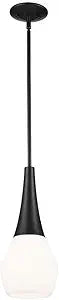Kichler Deela 1-Light Pendant Light Fixture with Satin Etched Cased Opal Glass in Black, Modern Hanging Ceiling Light for Kitchen Island, Dining Room or Living Room (7" x 17"), 52529BK
