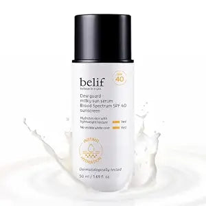 belif Milky Niacinamide Sunscreen SPF 40 ��� Lightweight & Invisible Sun Serum for Face with 7 Types of Hyaluronic Acid | No White Cast, Non-Comedogenic, Hydrating, Makeup-Gripping Primer (1.69 fl.oz)
