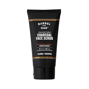 Barrel and Oak Volcanic Pumice & Charcoal Face Scrub for Men, Deep Exfoliating Face Scrub for Dead Skin & Clogged Pores, Promotes Healthy Beard Growth, Vegan, Bourbon Cedar, 5 oz