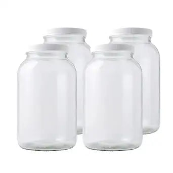 FastRack 1 Gallon Glass Storage Jars with Airtight Lids (Pack of 4) | Wide Mouth Glass Canisters for Food Storage, Fermentation, Pickling & Canning