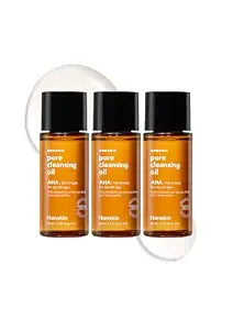 Hanskin AHA Pore Cleansing Oil for Dry Skin, Sample Trial Mini Size, Exfoliating Makeup Remover Facial Cleanser Set, Moisturizing, Korean Skincare [30 ml/Pack of 3]