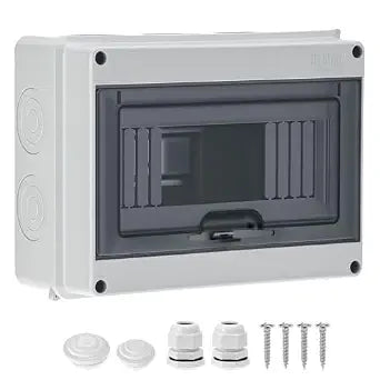 QWORK 8 Way Circuit Breaker MCB Distribution Protection Box, IP65 Waterproof ABS Plastic Breaker Electrical Box and Transparent Cover