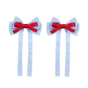 Blue Gingham Hair Bow Clip Pigtail Bow for girls Halloween Hair Accessories