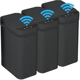 3 PACK - Bathroom Trash Can with Lid - 2.5 Gallon Automatic Trash Cans Touchless - Bedroom, Office - Small Smart Garbage Can - Electric, Narrow - Motion Sensor Trash can Bathroom ( Matte Black )
