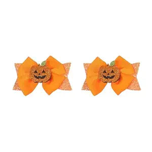 Orange Halloween Hair Clips Sparkly Pumpkin Hair Clips for Women 2 Pack