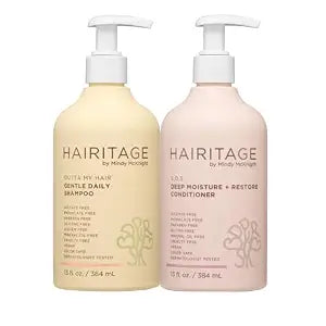Hairitage Gentle Daily Moisture Shampoo and Conditioner Set - Split End + Bond Strengthening for Dry, Damaged Hair with Jojoba Oil - Anti-Frizz and Color Safe - Cherry + Amber Scent (13oz. 2-pack)