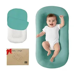 Lucakuins Baby Lounger, Bionic Design Baby Lounger for Newborn 0-24 Months, Soft Organic Cotton Breathable Lounger for Infants (Dark Green)