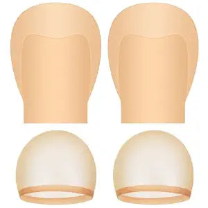 4 Pack Halloween Bald Head Cap, 2 Pack Latex Bald Cap with 2 Pack Stretchy Nylon Wig Cap for Cosplay, Costume Parties & Stage Performance