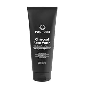 PAURUSH Charcoal Face Wash for Men | Deep Cleansing Facial Cleanser with Activated Charcoal, Aloe Vera & Green Tea | Oil Control, Acne Care, All Skin Types