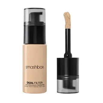 Smashbox Dual Filter 2-In-1 Full Coverage Concealer and Foundation | Long Lasting, Humidity Resistant, Buildable, Liquid Foundation with Radiant, Skin Like Finish