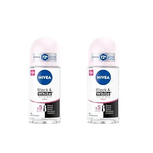 Nivea Black & White Invisible Clear Roll-On Deodorant 72h 25ml | Long-Lasting Freshness | Anti-Stain Formula | For All Day Protection Against Sweat, Odor & Yellow or White Marks on Clothes | 2-Pack