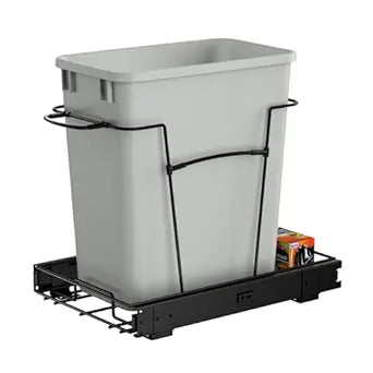 Pull Out Trash Can for Kitchen Cabinets, 35 Qt Under Sink Garbage Bin with Full Extension Slides, Fits 13" W x 18" D Opening Cabinets, Heavy-Duty Black Steel Organizer (Trash Can Not Included)
