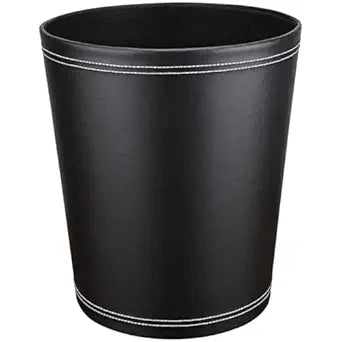 GORESE Pu Leather Trash Can, 2.6 Gallon Black Bathroom Trash Can, Small Office Garbage Can Wastebasket for Bedroom, Kitchen, Round Trash Bin Decorative Under-Sink/Desk/Home Easy to Clean