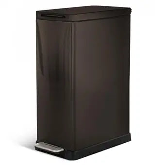 Home Zone Living 12 Gallon Slim Kitchen Trash Can with Soft Close Lid, Step Pedal, Bag Tuck Band, and Removable Liner, Stainless Steel, Black