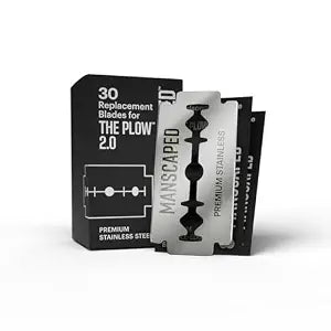 MANSCAPED�� The Plow�� 2.0 Razor Blade Refill ��� 30 Pack Premium Stainless Steel Double-Edge Replacement Blades, Sharp & Durable Design for Smooth, Irritation-Reducing Face Shaving