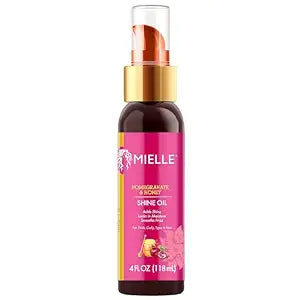 Mielle Organics Pomegranate & Honey Shine Oil, Lightweight Hair Oil for Curly & Coily Hair, Adds Shine, Locks in Moisture, Smooths Frizz, Heat Protection, Non-Greasy Finish, Type 4 Hair, 4 fl oz