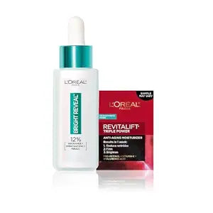 L’Oréal Paris Bright Reveal 12% [Niacinamide + Amino Sulfonic + Ferulic] Dark Spot Serum 1oz + Moisturizer Sample