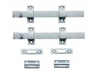 QCAA Heavy Duty Surface Bolt, Steel, 8", Brushed Chrome Finish, 2 Pack, Made in Taiwan